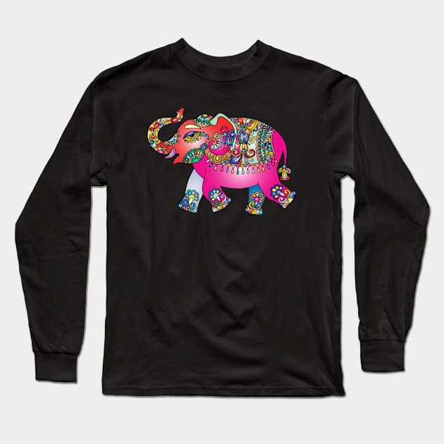 Elephant Colorful Pink Long Sleeve T-Shirt by Mako Design 